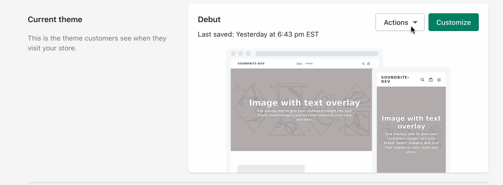 Opening the current theme's actions menu in Shopify and choosing Edit code