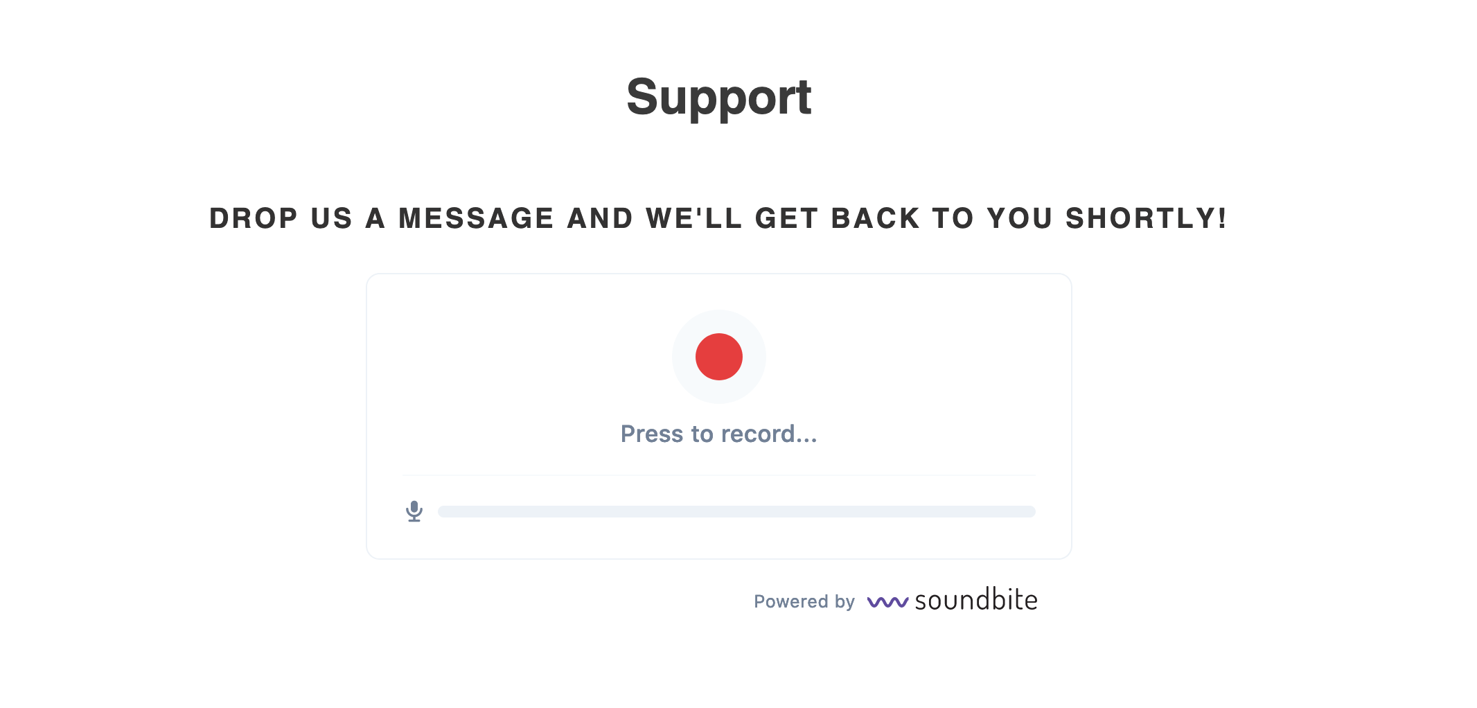 The Soundbite voice recording widget rendered on a published Shopify page